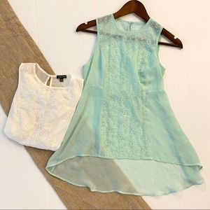 Lily Rose Womens Set of 2 Tank Tops Size XS Eyelet Tunic White Mint